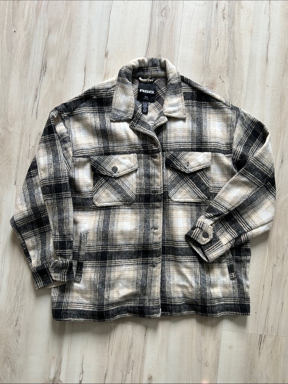 RSQ Black & Cream Plaid Utility Shacket